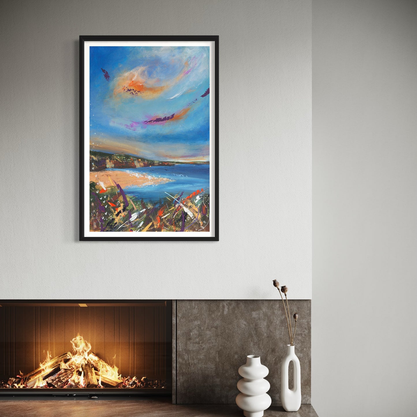 embrace your strength art print of Porthkidney beach in Cornwall by Leana Robinson art