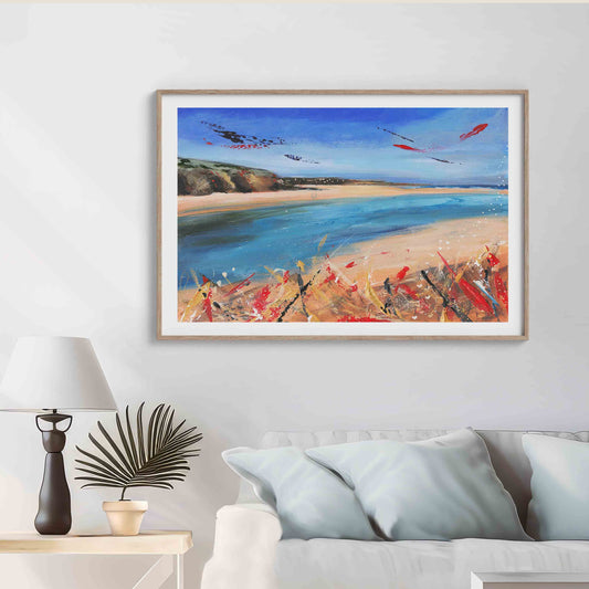 Leana Robinson Art, bright and colourful seascape of Hayle estuary in St Ives bay