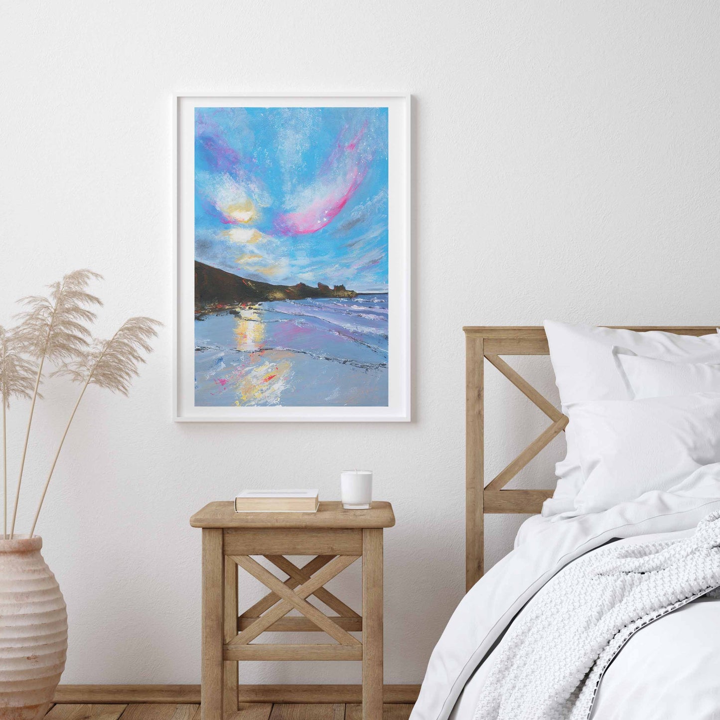 Colourful seascape print of porthmeor beach in St Ives Cornwall by Leana Robinson Art