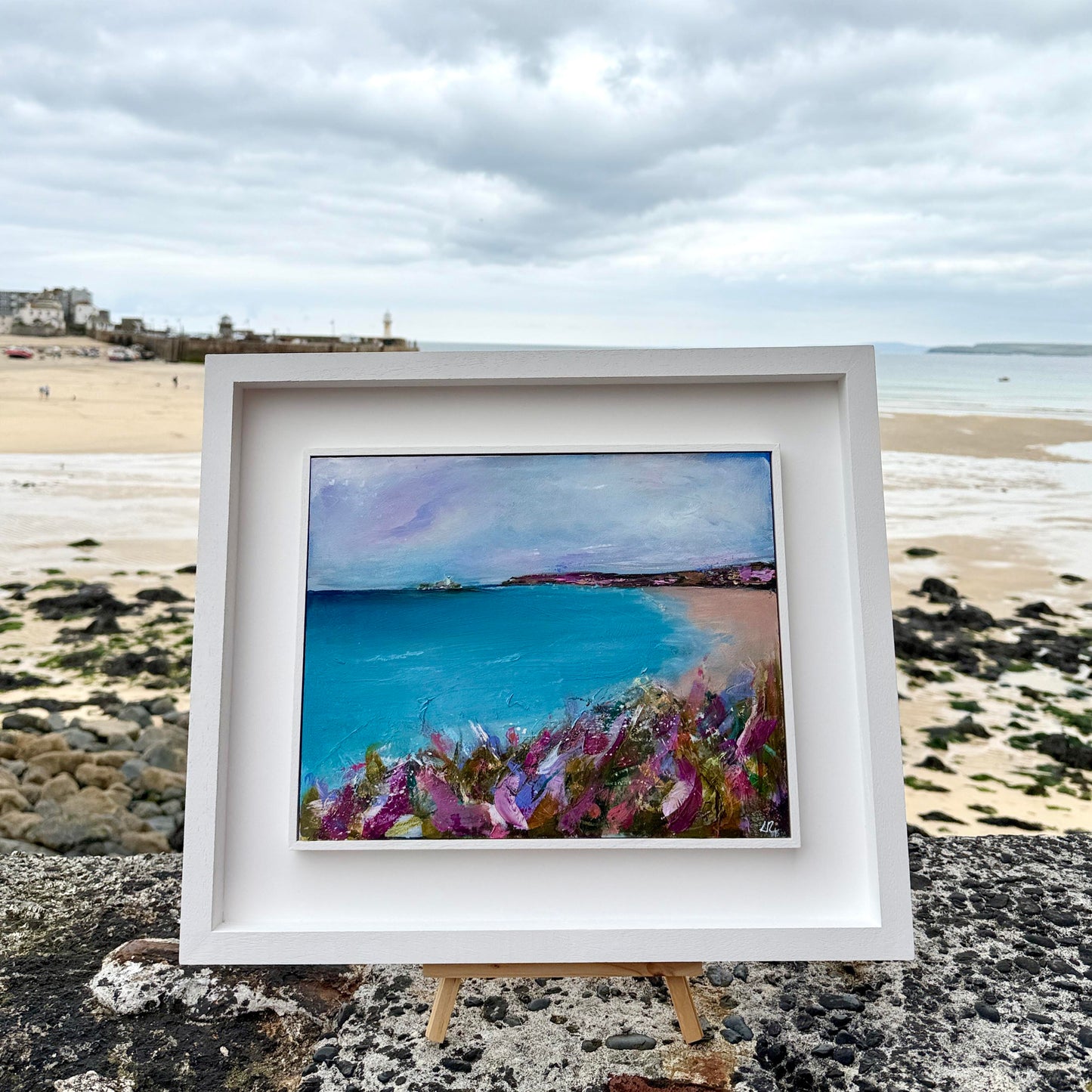 'It's A Beach Day' Seascape Painting - Gwithian - Godrevy Lighthouse Cornwall
