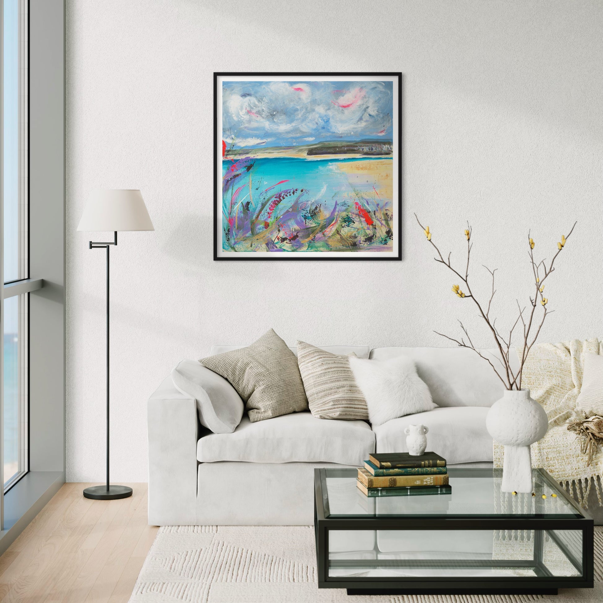 Beauty is all around fine art print.  Cornwall coastal path view looking on to Porthkidney beach.  Leana Robinson Art