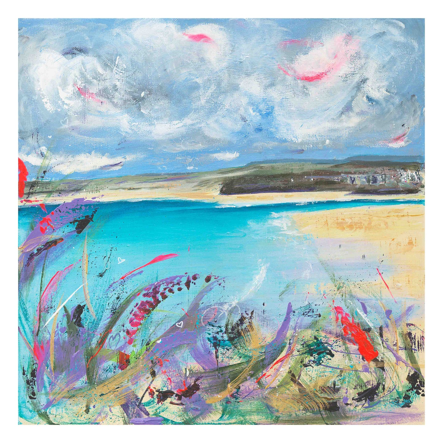Beauty is all around fine art print.  Cornwall coastal path view looking on to Porthkidney beach.  Leana Robinson Art