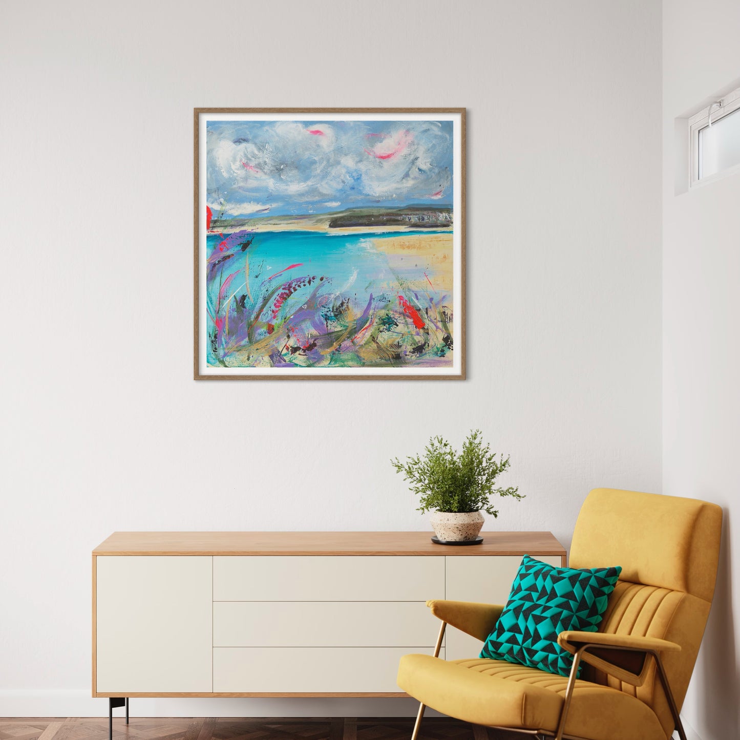 Beauty is all around fine art print.  Cornwall coastal path view looking on to Porthkidney beach.  Leana Robinson Art