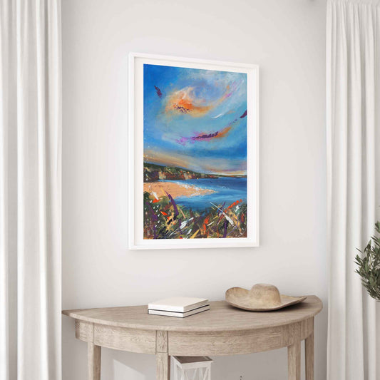 embrace your strength art print of Porthkidney beach in Cornwall by Leana Robinson art