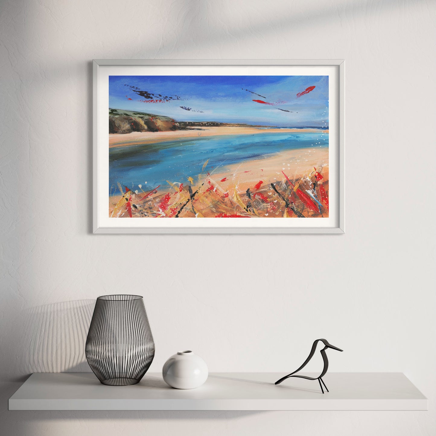 Leana Robinson Art, bright and colourful seascape of Hayle estuary in St Ives bay
