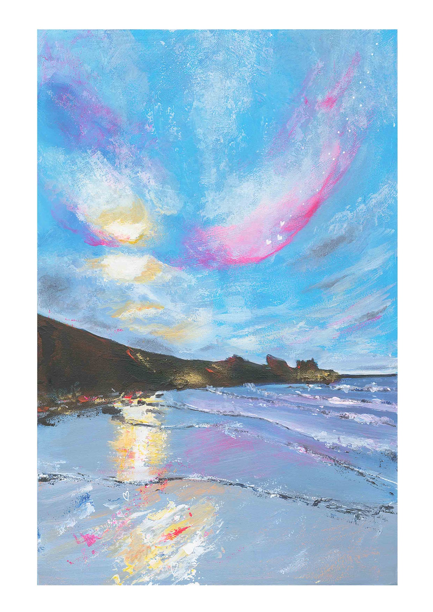 Colourful seascape print of porthmeor beach in St Ives Cornwall by Leana Robinson Art
