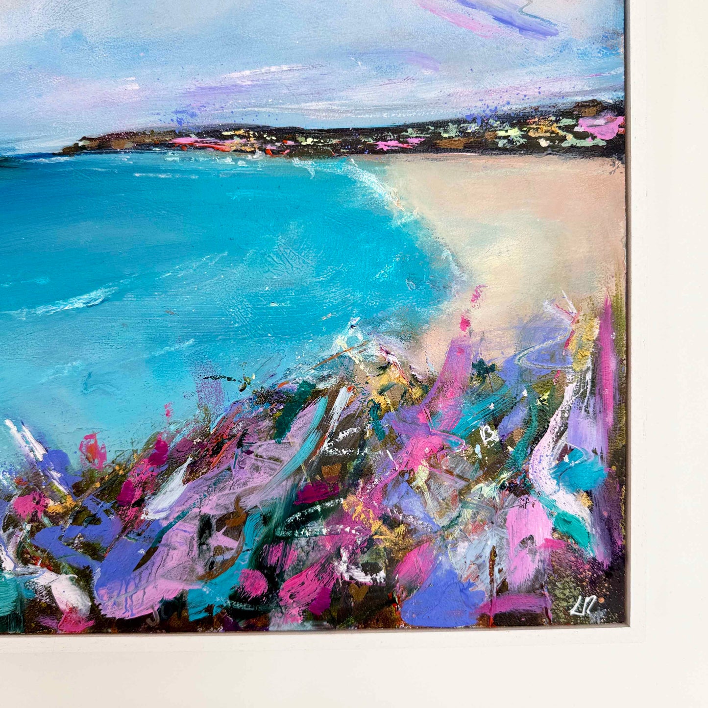 "Happiness Lies Within Cornwall" Original Seascape Painting - Gwithian - Godrevy Lighthouse Cornwall