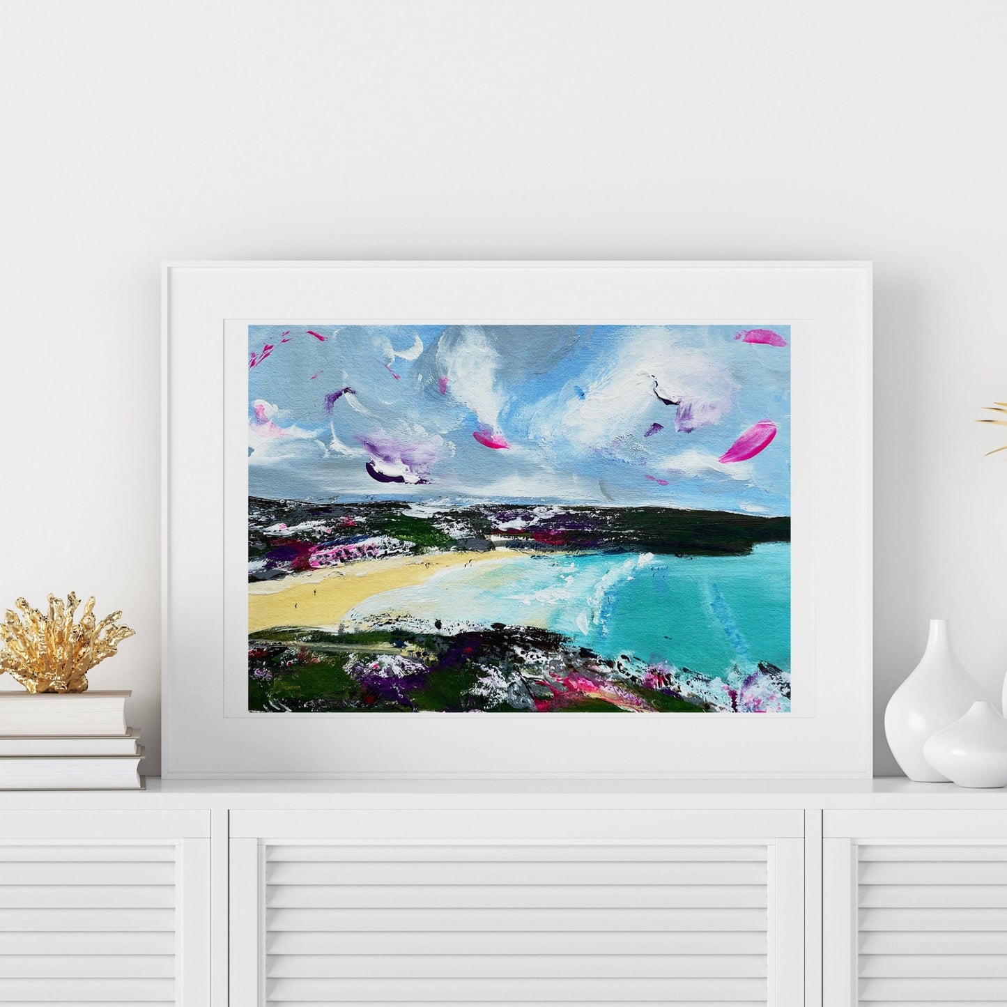 framed print of a fetha a scene from porthmeor beach Cornwall