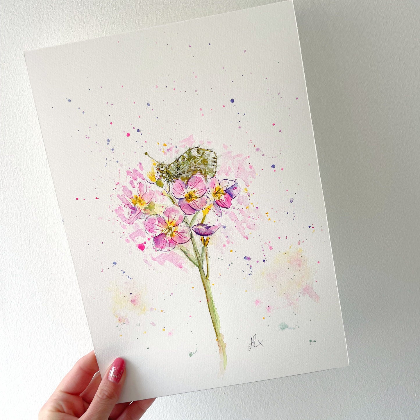 Original Watercolour flower and butterfly Painting