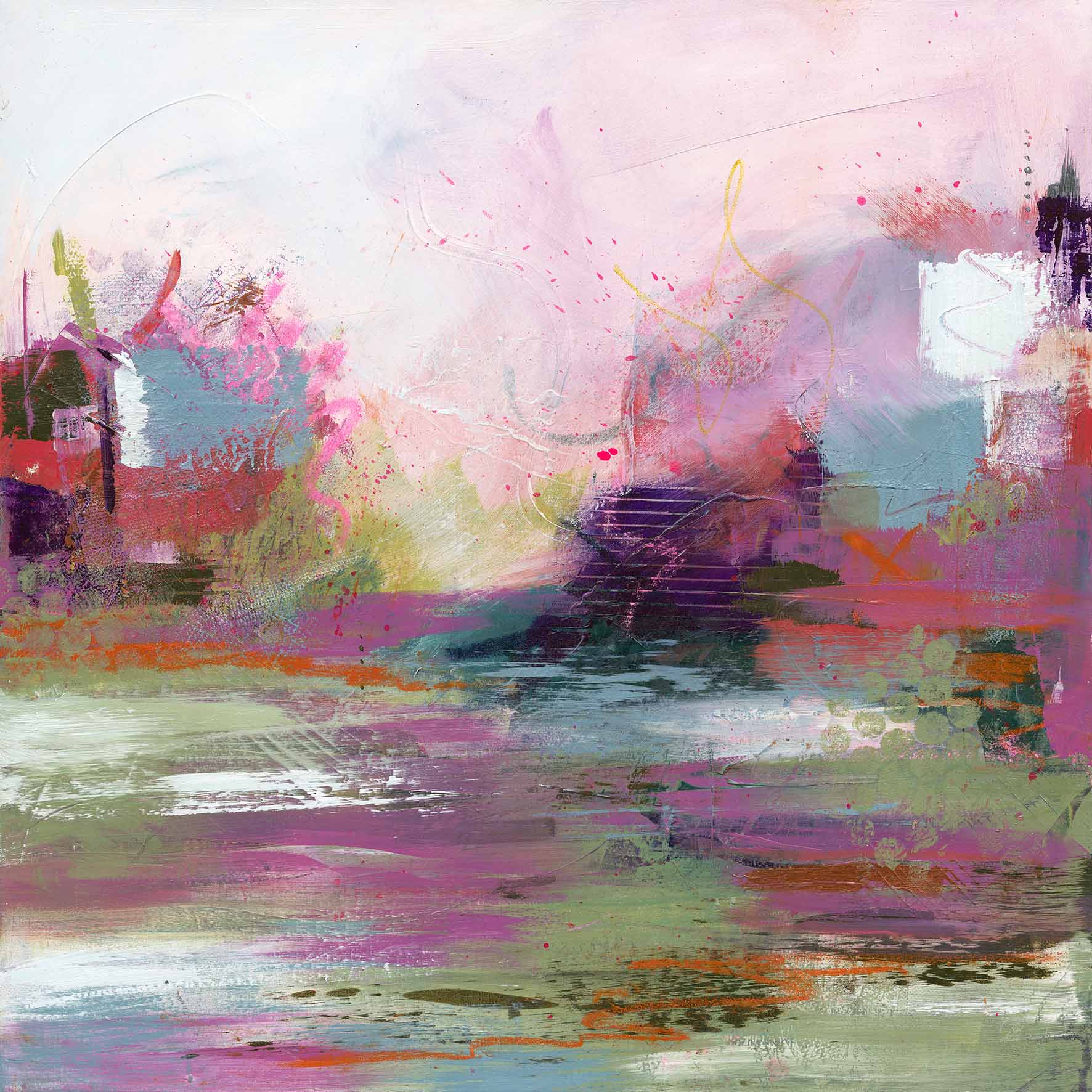 A tide of colour abstract seascape art in vibrant colours by Leana Robinson