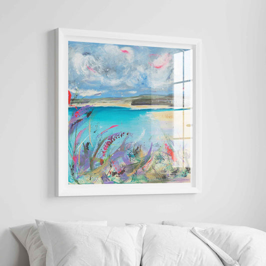 Beauty is all around fine art print.  Cornwall coastal path view looking on to Porthkidney beach.  Leana Robinson Art