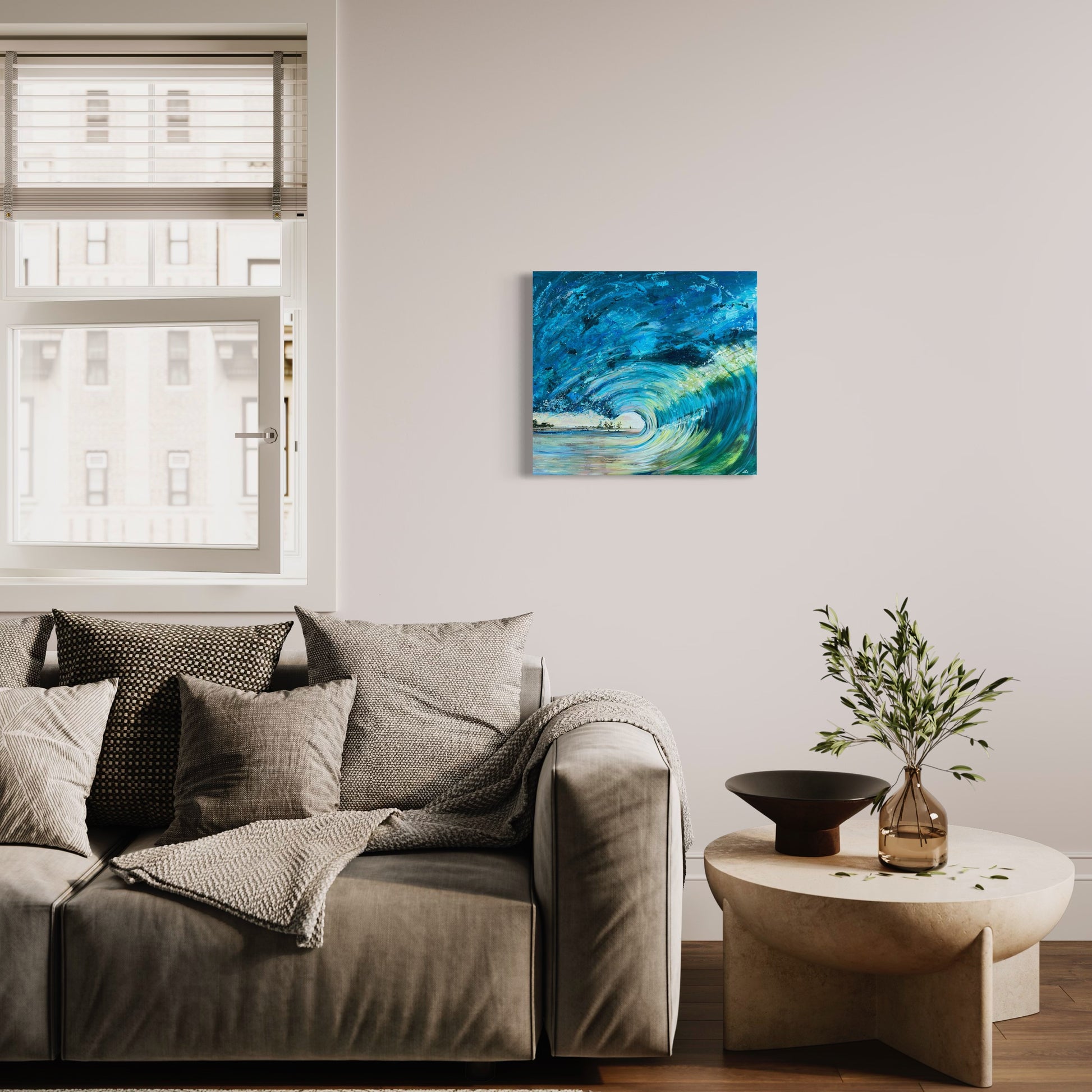 Original Barrel Wave art in a living room setting