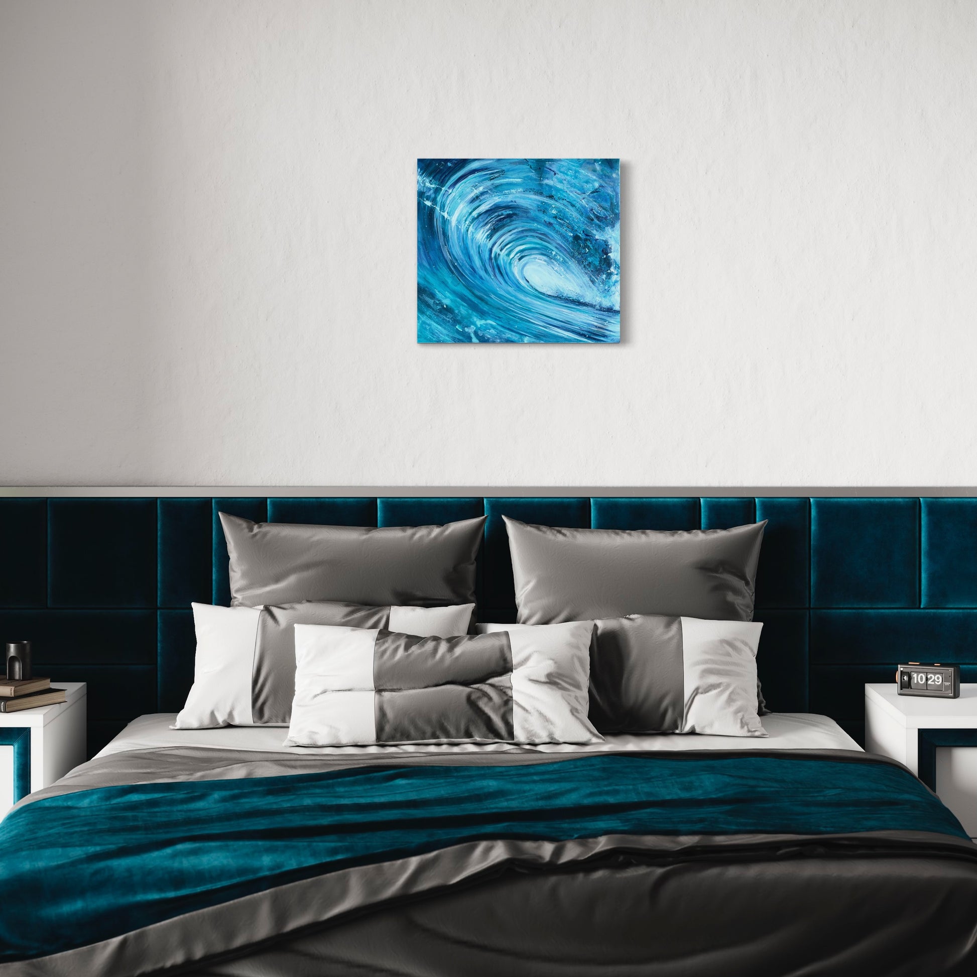 Original Barrel Wave art in a bedroom setting