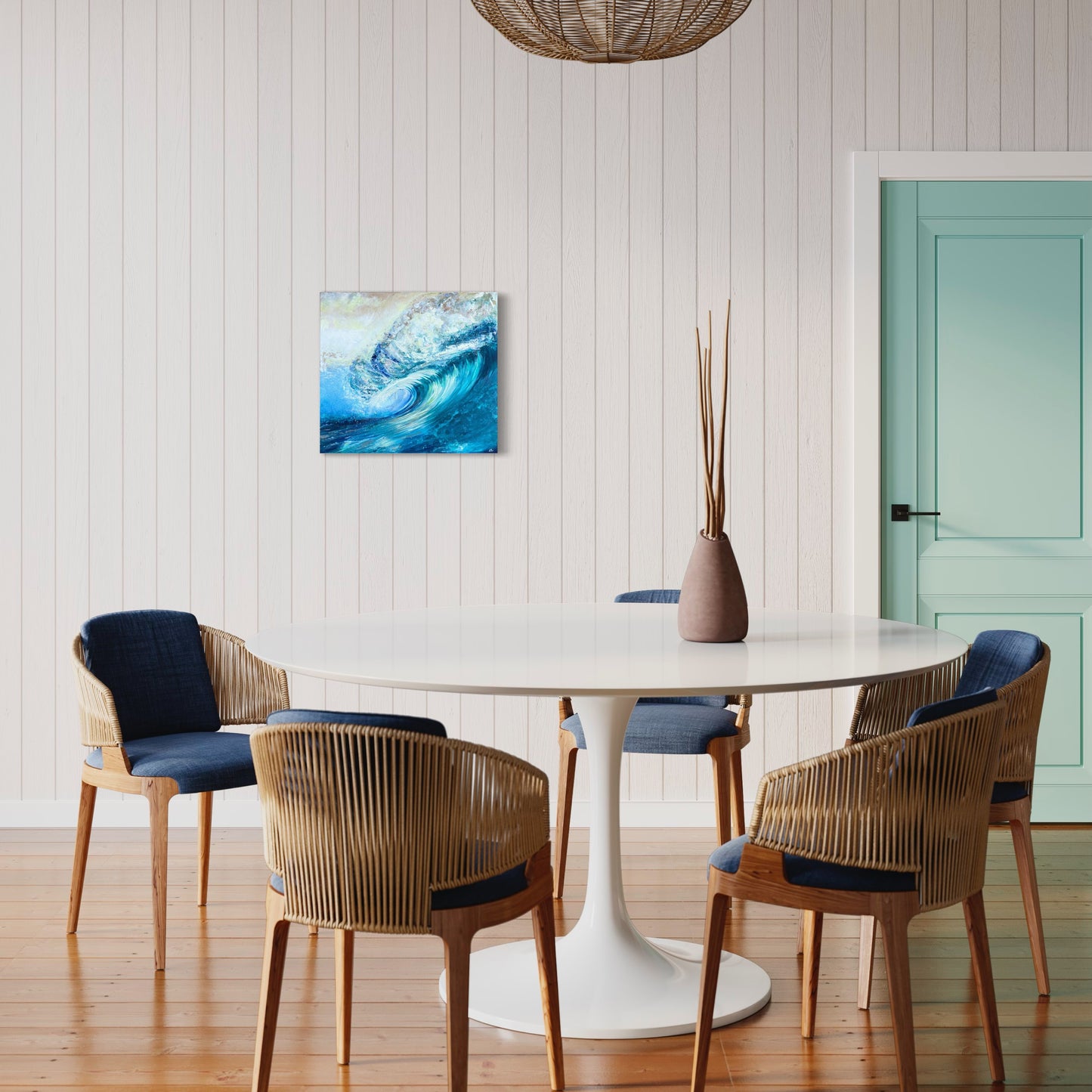 Original Barrel Wave art in a dining room setting