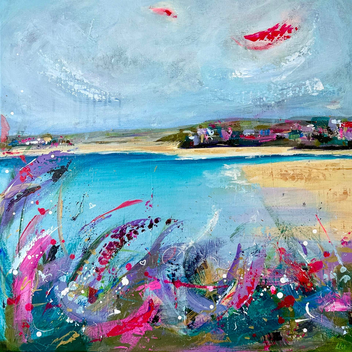 "It's a Beautiful Day" painting - Porthkidney Beach - St Ives Bay - Cornwall