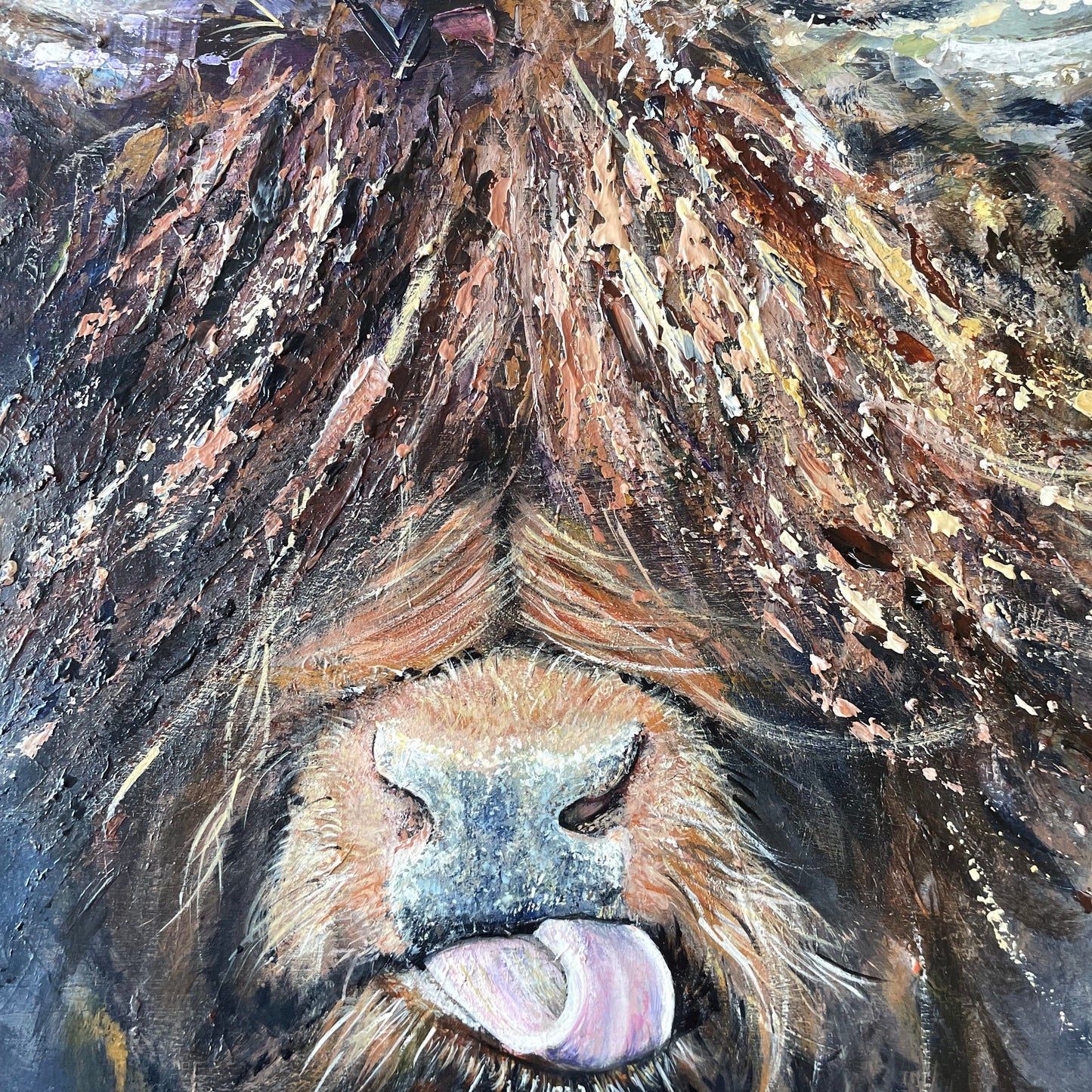 "I am Here" Original Highland Cow Painting on Steel