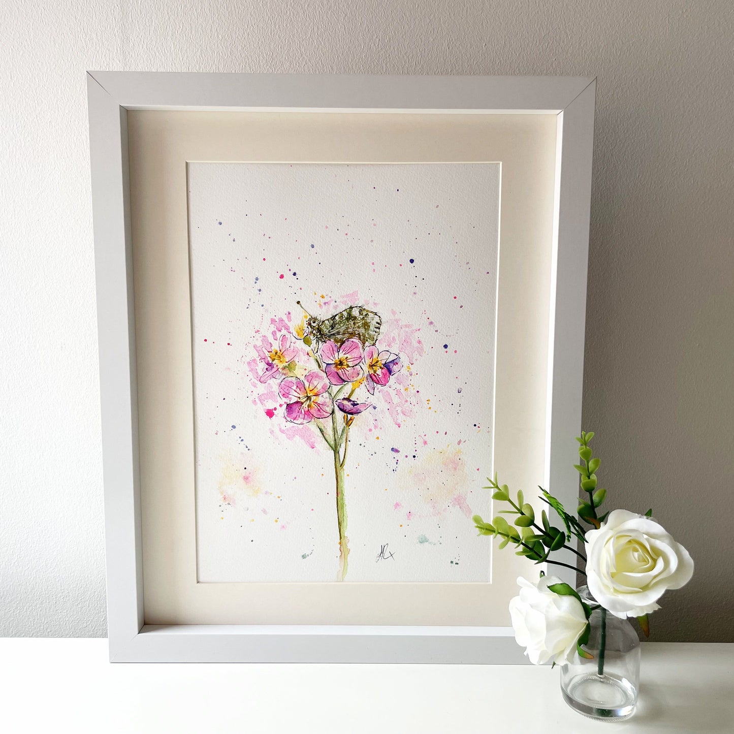 Original Watercolour flower and butterfly Painting