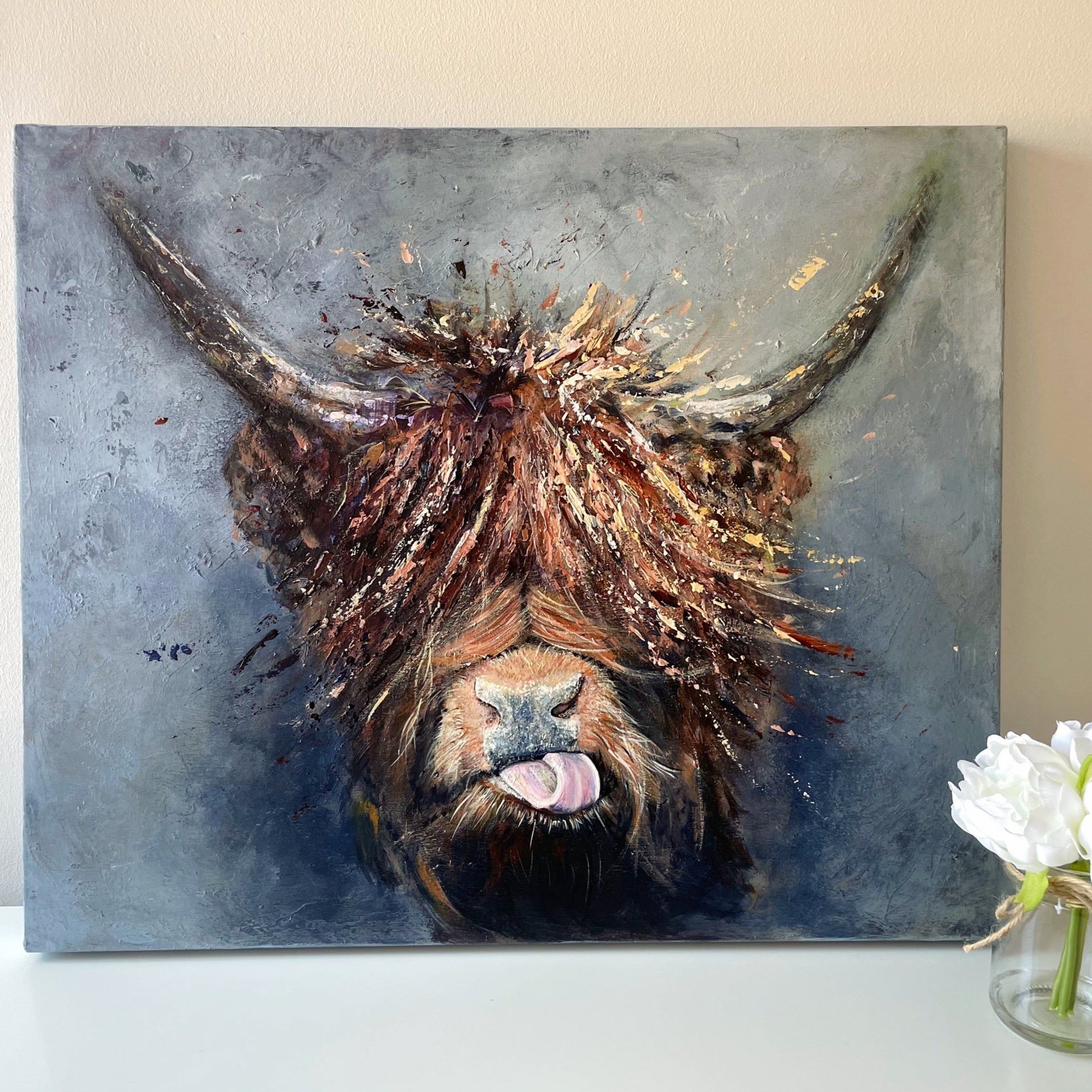 Original Highland Cow acrylic painting on steel
